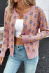 Floral Print Crew Neck Button Front Knit Cardigan