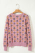 Floral Print Crew Neck Button Front Knit Cardigan