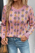 Floral Print Crew Neck Button Front Knit Cardigan