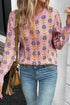 Floral Print Crew Neck Button Front Knit Cardigan