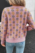 Floral Print Crew Neck Button Front Knit Cardigan