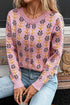 Floral Print Crew Neck Button Front Knit Cardigan