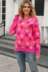 Floral Print Crew Neck Long Sleeve Pullover Sweater