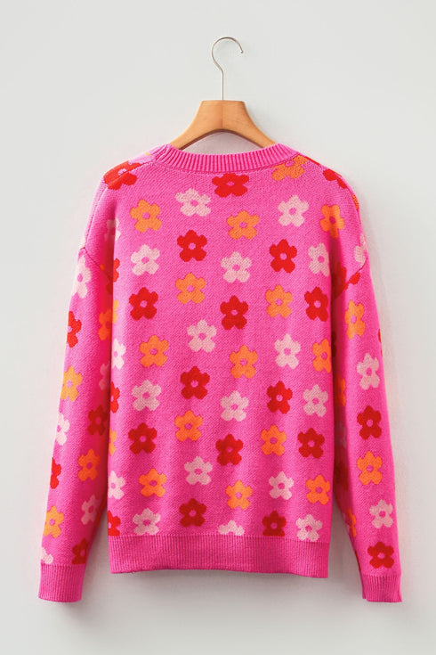 Floral Print Crew Neck Long Sleeve Pullover Sweater