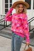 Floral Print Crew Neck Long Sleeve Pullover Sweater
