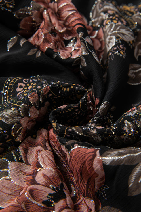 Floral Print Criss Cross V Neck Balloon Sleeve Blouse