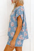 Floral Print Denim Loose Fit Two Piece Short Sets