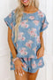 Floral Print Denim Loose Fit Two Piece Short Sets