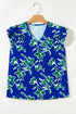 Floral Print Double Ruffle Sleeve V Neck Woven Blouse