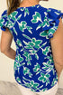 Floral Print Double Ruffle Sleeve V Neck Woven Blouse