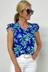 Floral Print Double Ruffle Sleeve V Neck Woven Blouse