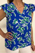 Floral Print Double Ruffle Sleeve V Neck Woven Blouse
