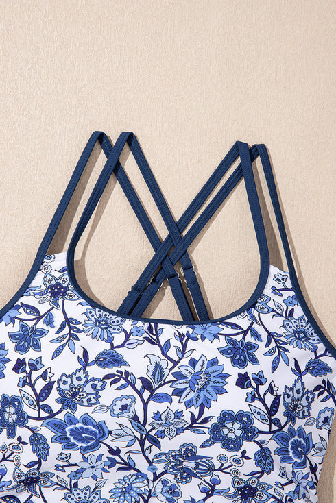 Floral Print Double Strap Skirted Swimdress