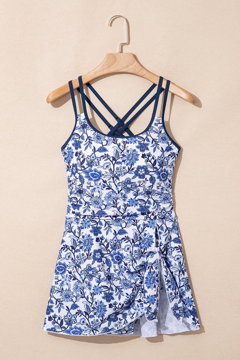 Floral Print Double Strap Skirted Swimdress