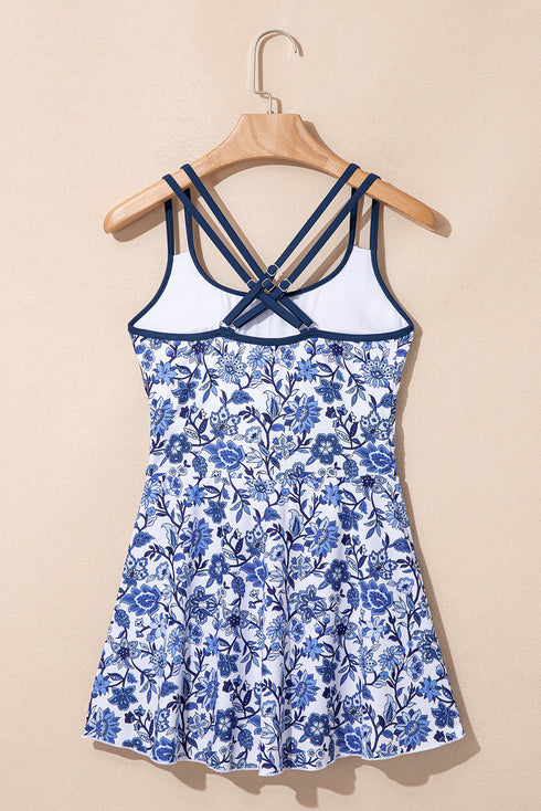 Floral Print Double Strap Skirted Swimdress
