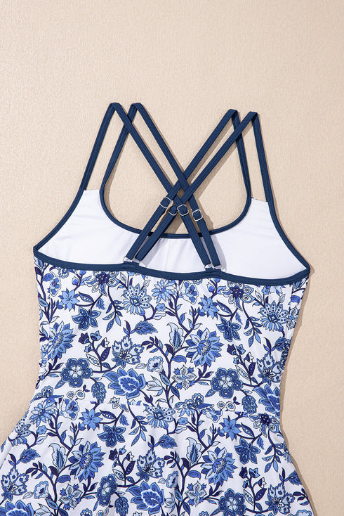 Floral Print Double Strap Skirted Swimdress