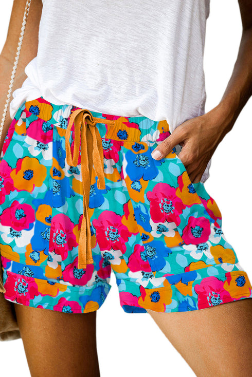 Floral Print Drawstring Elastic Waist Casual Shorts