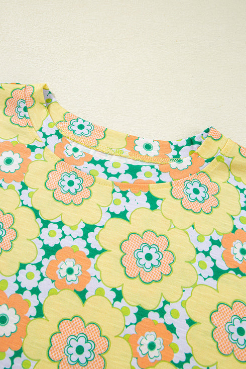 Floral Print Drop Shoulder Loose Fit Tee Shirt