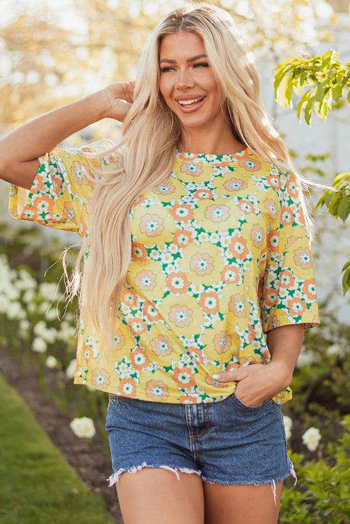 Floral Print Drop Shoulder Loose Fit Tee Shirt