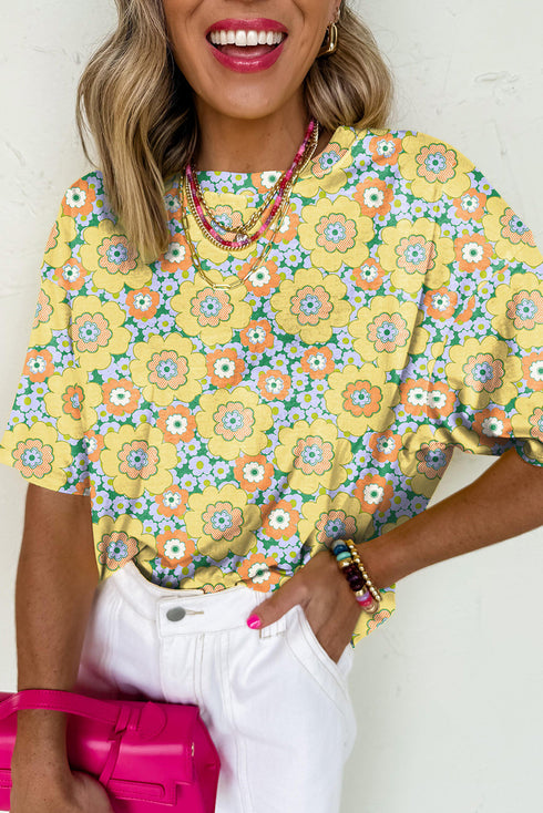 Floral Print Drop Shoulder Loose Fit Tee Shirt