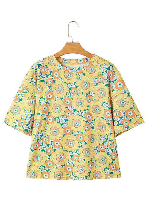 Floral Print Drop Shoulder Loose Fit Tee Shirt