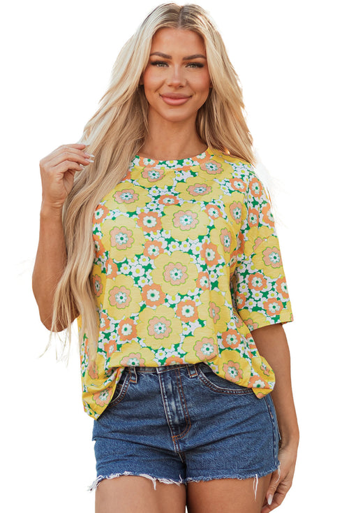Floral Print Drop Shoulder Loose Fit Tee Shirt