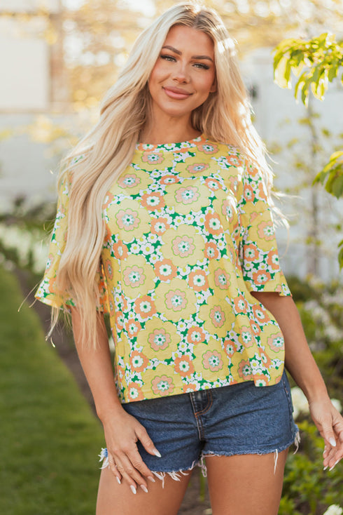 Floral Print Drop Shoulder Loose Fit Tee Shirt