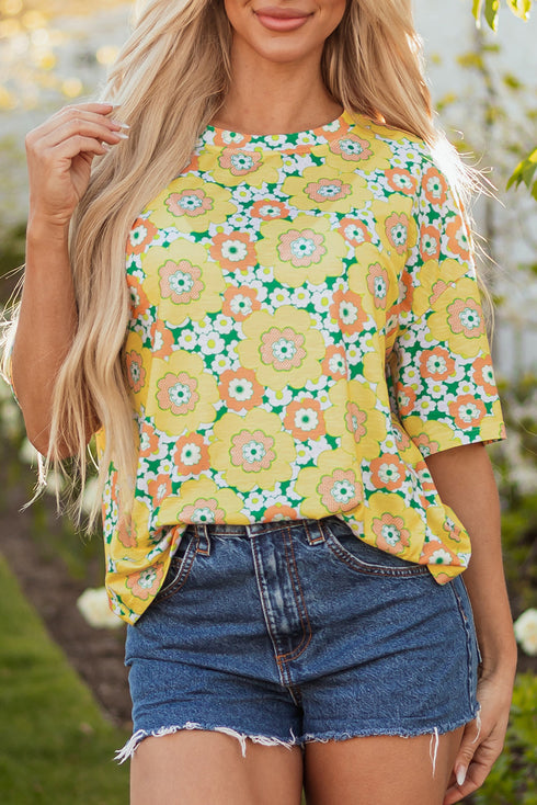 Floral Print Drop Shoulder Loose Fit Tee Shirt