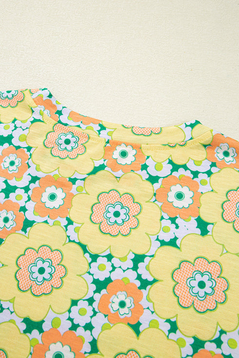 Floral Print Drop Shoulder Loose Fit Tee Shirt