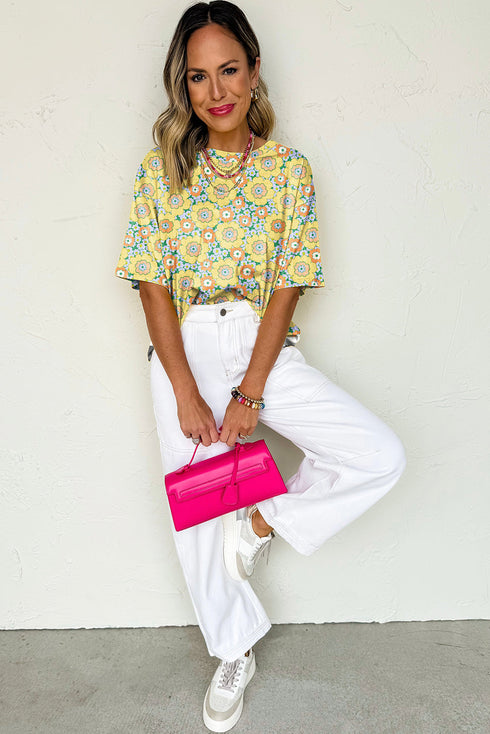 Floral Print Drop Shoulder Loose Fit Tee Shirt