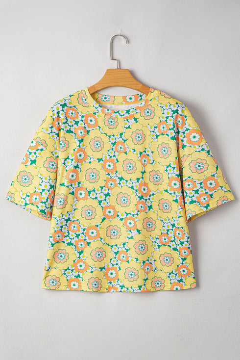 Floral Print Drop Shoulder Loose Fit Tee Shirt