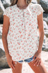 Floral Print Embroidered Detail Crochet Cap Sleeve Blouse