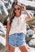 Floral Print Embroidered Detail Crochet Cap Sleeve Blouse