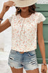 Floral Print Embroidered Detail Crochet Cap Sleeve Blouse