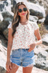 Floral Print Embroidered Detail Crochet Cap Sleeve Blouse