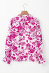 Floral Print Flounce Sleeve Keyhole Back Woven Blouse