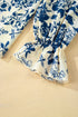 Floral Print Flounce Sleeve Keyhole Back Woven Blouse