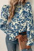 Floral Print Flounce Sleeve Keyhole Back Woven Blouse