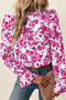 Floral Print Flounce Sleeve Keyhole Back Woven Blouse
