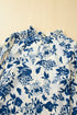 Floral Print Flounce Sleeve Keyhole Back Woven Blouse