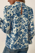 Floral Print Flounce Sleeve Keyhole Back Woven Blouse