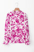 Floral Print Flounce Sleeve Keyhole Back Woven Blouse