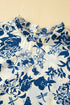 Floral Print Flounce Sleeve Keyhole Back Woven Blouse
