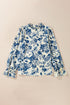 Floral Print Flounce Sleeve Keyhole Back Woven Blouse