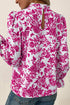 Floral Print Flounce Sleeve Keyhole Back Woven Blouse