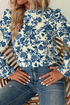 Floral Print Flounce Sleeve Keyhole Back Woven Blouse