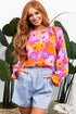 Floral Print Flounce Sleeve Notched Neck Woven Blouse