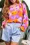 Floral Print Flounce Sleeve Notched Neck Woven Blouse