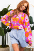 Floral Print Flounce Sleeve Notched Neck Woven Blouse