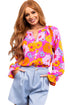 Floral Print Flounce Sleeve Notched Neck Woven Blouse